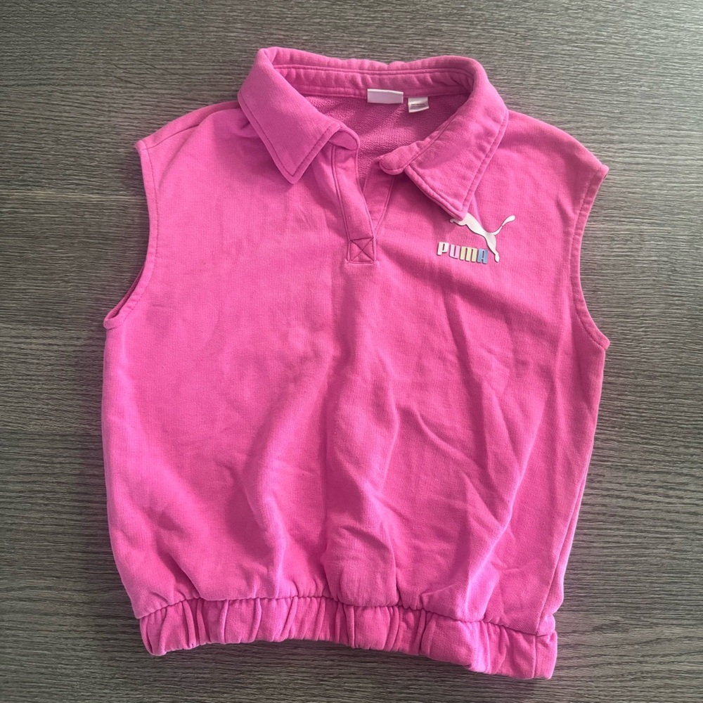 PUMA Sleeveless polo Shirt Girls Pink Size 8/10 Brighter Days Pack French Terry